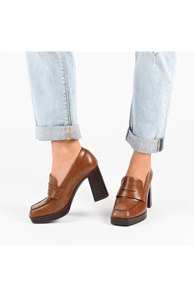 Journee Collection Ezzey Platform Penny Loafer Pump In Brown