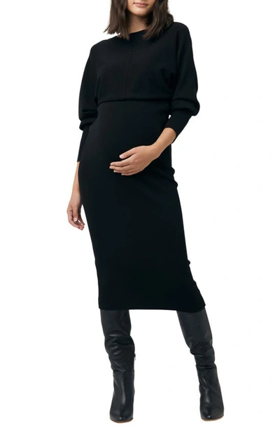 Shop Ripe Maternity Sloan Long Sleeve Rib Stitch Maternity Dress In Black