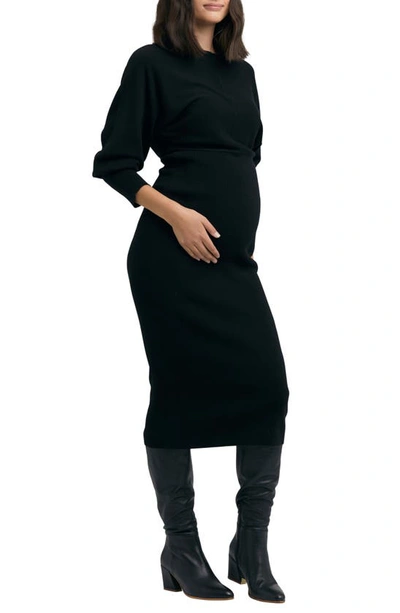 Shop Ripe Maternity Sloan Long Sleeve Rib Stitch Maternity Dress In Black