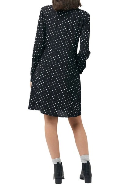 Shop Ripe Maternity Fifi Polka Dot Long Sleeve Maternity//nursing Shirtdress In Black