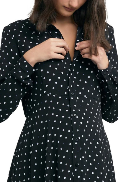 Shop Ripe Maternity Fifi Polka Dot Long Sleeve Maternity//nursing Shirtdress In Black