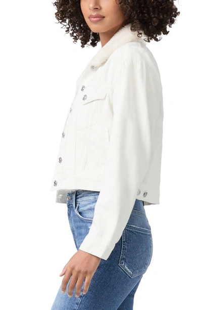 Shop Paige Blythe Puff Sleeve Crop Denim Jacket In Tonal Ecru