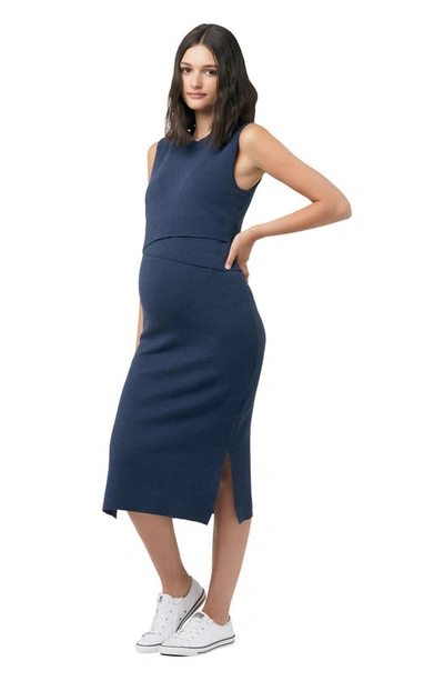 Ripe Maternity Layered Knit Sleeveless Nursing Dress Ink In Ink