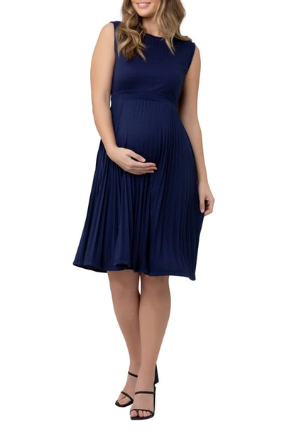 Shop Ripe Maternity Sleeveless Knife Pleat Maternity Dress In Blueprint