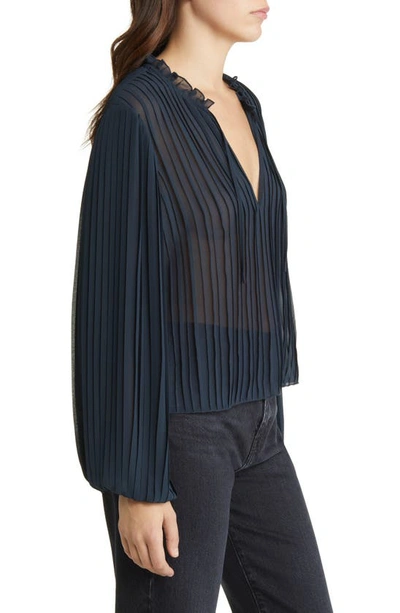 Shop Frame Pleated Tie Neck Blouse In Navy
