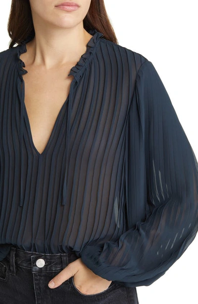 Shop Frame Pleated Tie Neck Blouse In Navy