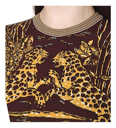 Shop Valentino Jaguar-intarsia Stretch-knit Dress In Yellow/purple