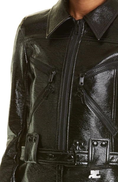 Shop Courrèges Vinyl Biker Jacket In Black
