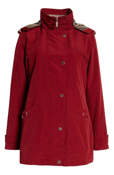 Shop Gallery Cinched Waist Hooded Water Resistant Raincoat In Merlot