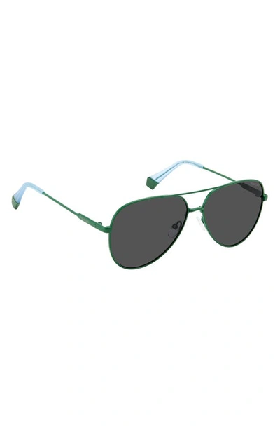 Shop Polaroid 60mm Polarized Aviator Sunglasses In Green/ Grey Polarized