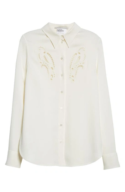 Shop Stella Mccartney Bird Crest Embroidered Eyelet Button-up Blouse In Cream