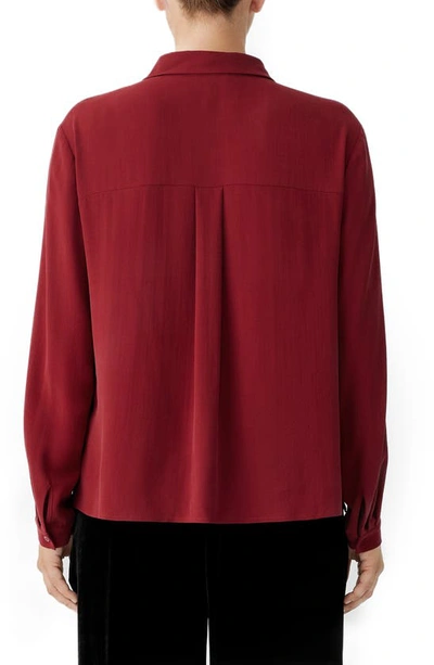 Shop Eileen Fisher Classic Collar Easy Silk Button-up Shirt In Deep Claret