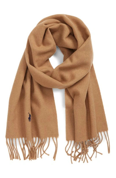 Shop Polo Ralph Lauren Wool Blend Muffler Scarf In Honey Brown Heather