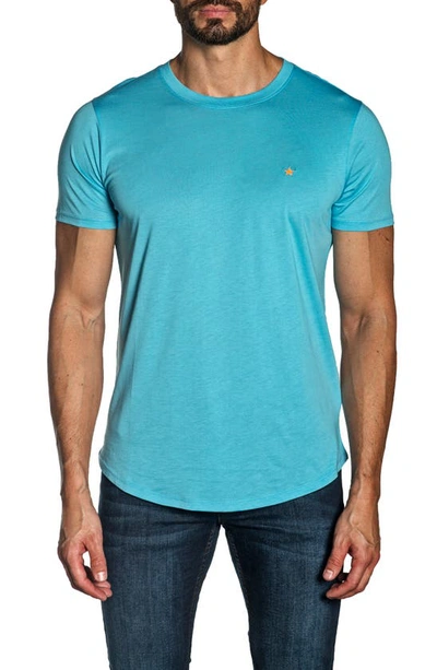 Shop Jared Lang Cotton Crewneck T-shirt In Turquoise