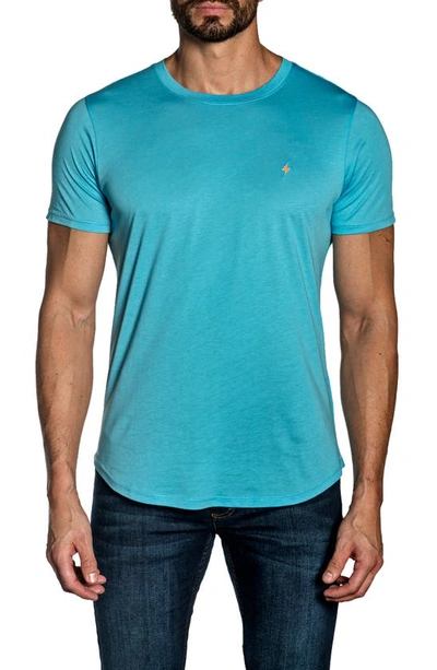 Shop Jared Lang Short Sleeve Cotton Tee In Turquoise