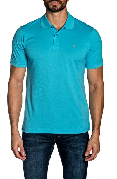 Shop Jared Lang Cotton Knit Polo In Turquoise
