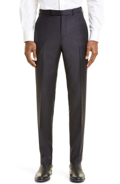 Shop Zegna Slim Fit Wool Pants In Nvy Solid