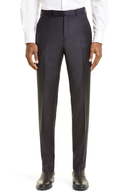 Zegna Slim Fit Wool Pants In Nvy Solid