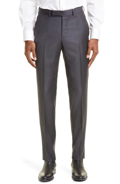 Zegna Wool-mohair Tailored Trousers In Dark Grey Solid