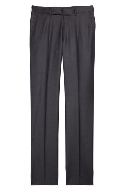 Zegna Wool-mohair Tailored Trousers In Dark Grey Solid