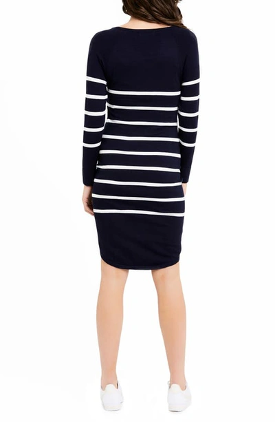 Ripe Maternity Valerie Stripe Long Sleeve Tunic Maternity Sweater Dress In Navy