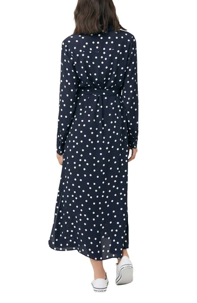 Shop Ripe Maternity Spotted Long Sleeve Tie Waist Maternity Shirtdress In Navy