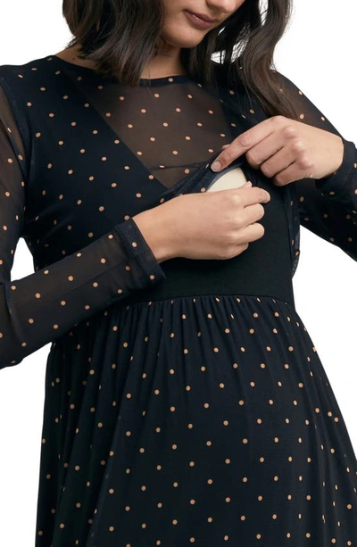 Shop Ripe Maternity Dot Pattern Long Sleeve Maternity Dress In Black