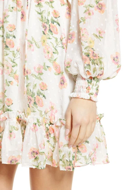 Shop Rachel Parcell Floral Print Long Sleeve Swiss Dot Dress In Ivory Poppy Vine