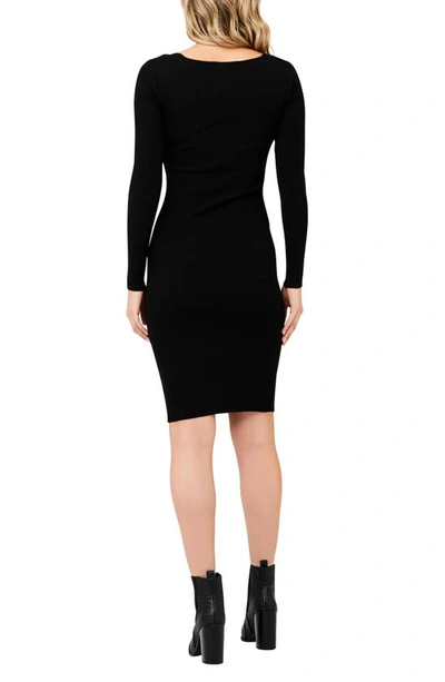 Ripe Maternity Sadie Long Sleeve Cross Front Rib Maternity Dress In Black