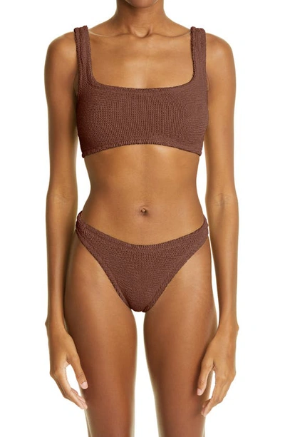 Shop Hunza G Crinkle 2-piece Swimsuit In Metallic Cocoa