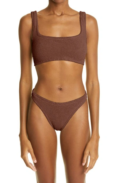 Hunza G Xandra Metallic Cocoa Two-piece Bikini In Metallic Cocoa