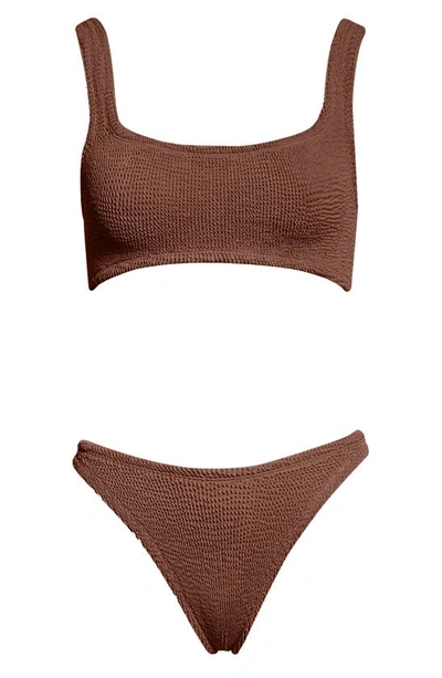 Shop Hunza G Crinkle 2-piece Swimsuit In Metallic Cocoa