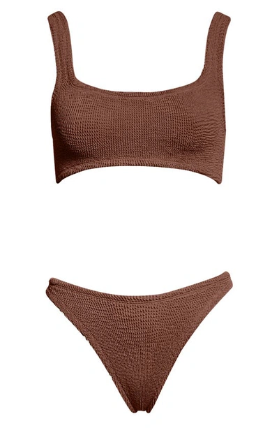 Hunza G Xandra Metallic Cocoa Two-piece Bikini In Metallic Cocoa