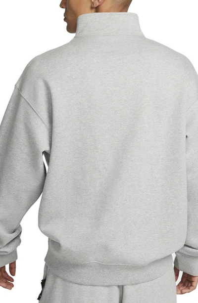 Shop Nike Solo Swoosh Oversize Quarter Zip Sweatshirt In Dark Grey Heather/ White