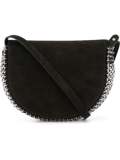 Paco Rabanne Half Moon Suede And Chain Shoulder Bag In ブラック