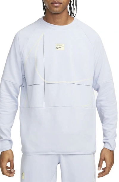 Shop Nike French Terry Cotton Blend Crewneck Sweatshirt In Blue Whisper/ Lemon Chiffon