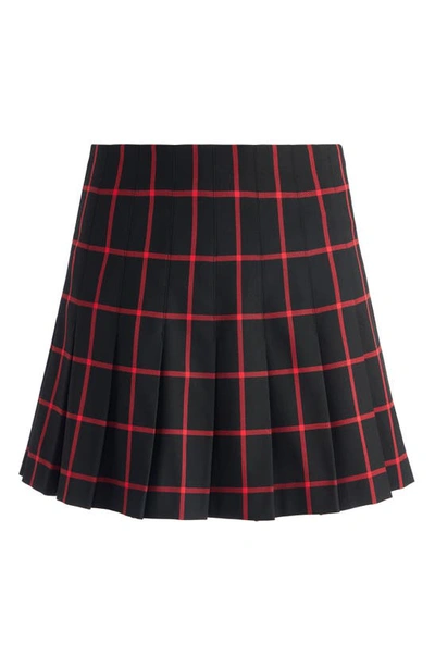 Shop Alice And Olivia Carter Plaid Pleated Miniskirt In Black/ Perfect Ruby