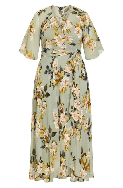 Shop City Chic Magnolia Floral Print Tie Waist Maxi Dress