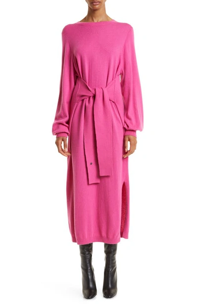 Shop Ted Baker Essya Slouchy Long Sleeve Tie Waist Sweater Dress In Bright Pink