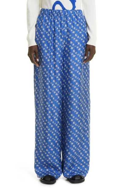 Shop Max Mara Anversa Wide Leg Silk Trousers In Cornflower Blue