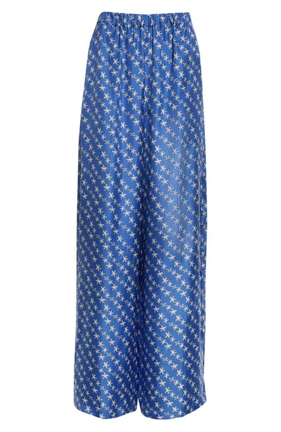 Shop Max Mara Anversa Wide Leg Silk Trousers In Cornflower Blue