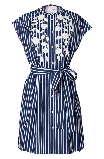Shop Carolina Herrera Embroidered Floral Stripe Cotton Shirtdress In Midnight Multi