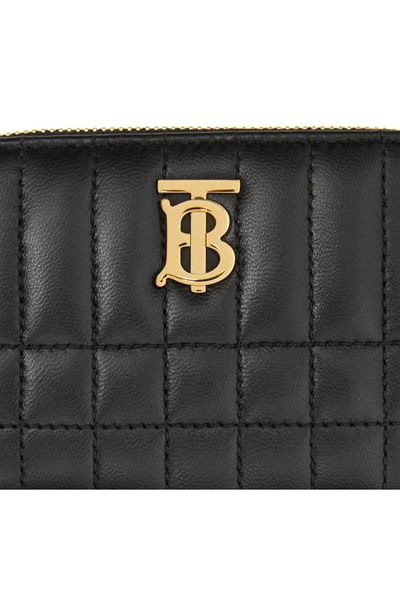 Shop Burberry Mini Lola Quilted Lambskin Zip Around Wallet In Black / Light Gold