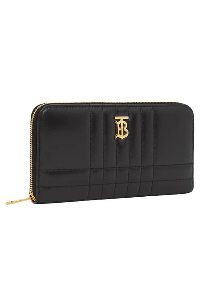 Shop Burberry Lola Quilted Leather Wallet In Black / Light Gold