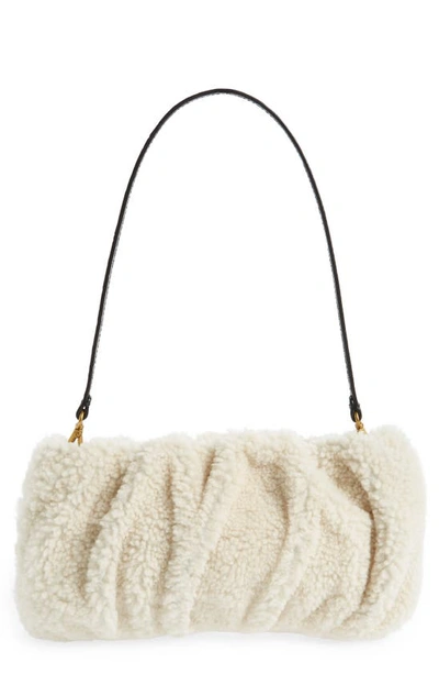 Bean Shearling Shoulder Bag in White - Staud