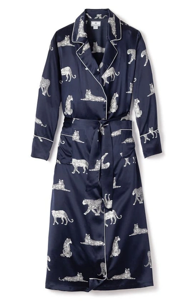 Petite Plume Panthere De Nuit Long Printed Silk Robe In Navy