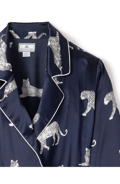 Petite Plume Panthere De Nuit Long Printed Silk Robe In Navy
