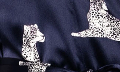 Petite Plume Panthere De Nuit Long Printed Silk Robe In Navy