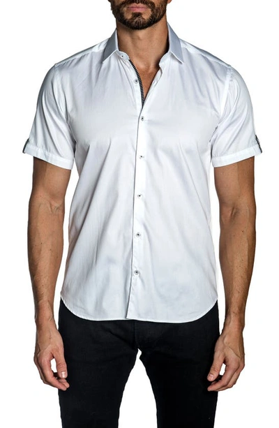 Shop Jared Lang Trim Fit Short Sleeve Button-up Shirt In White