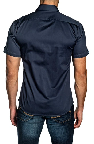 Shop Jared Lang Trim Fit Short Sleeve Button-up Shirt In Navy